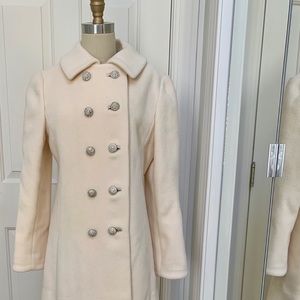 Vintage white rhinestone button wool dress coat